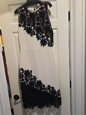 Alice and Olivia Sleeveless White Dress with Black Floral Appliqué